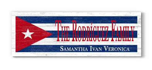 Cuban Flag Sign - Personalized Family Name - Custom Wood Cuba Heritage Gift