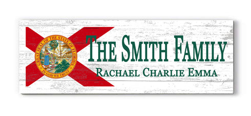 Personalized Florida State Flag Sign – Custom Family Name Wood Wall Decor – Rustic Home Gift