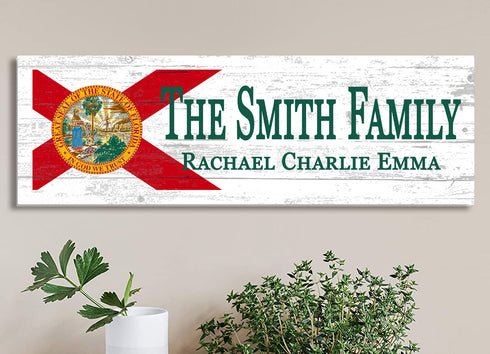 Personalized Florida State Flag Sign – Custom Family Name Wood Wall Decor – Rustic Home Gift