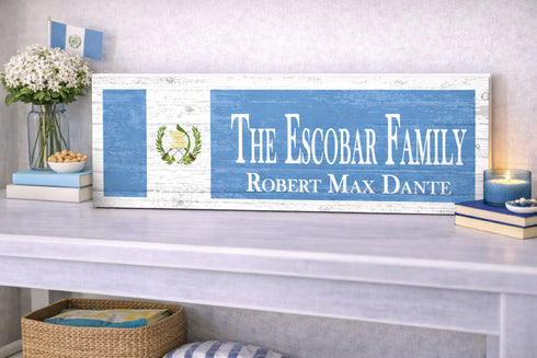 Guatemalan Flag Sign - Personalized Family Name - Custom Wood Guatemalan Heritage Gift