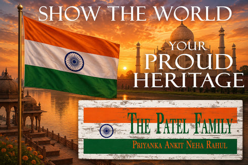 Indian Flag Family Name Sign – Personalized Indian Heritage Plaque with Custom Names