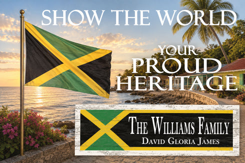 Jamaican Flag Family Name Sign – Personalized Jamaica Heritage Plaque with Custom Names