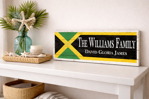 Jamaican Flag Family Name Sign – Personalized Jamaica Heritage Plaque with Custom Names