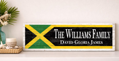 Jamaican Flag Family Name Sign – Personalized Jamaica Heritage Plaque with Custom Names