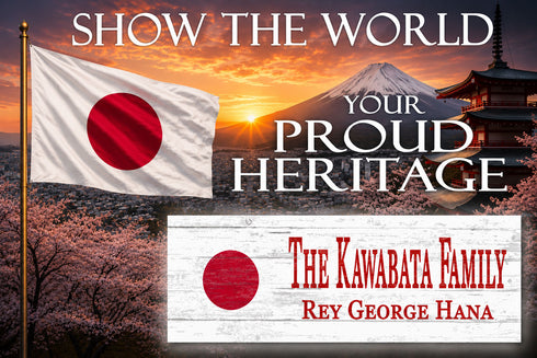 Japanese Flag Sign - Personalized Family Name - Custom Wood Japanese Heritage Gift
