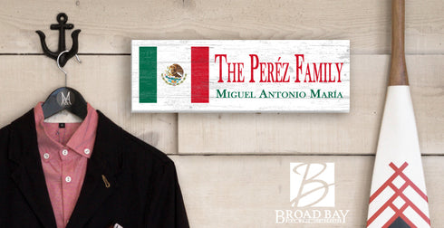 Mexican Flag Sign - Personalized Family Name - Custom Wood Mexican Heritage Gift