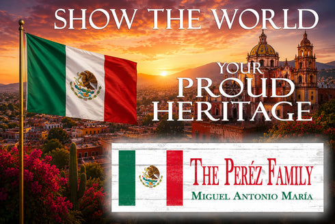Mexican Flag Sign - Personalized Family Name - Custom Wood Mexican Heritage Gift