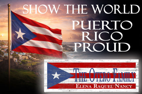 Puerto Rican Flag Sign - Personalized Family Name - Custom Wood Heritage Gift
