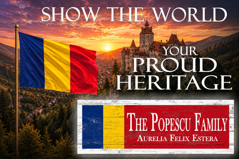 Wooden Romanian Flag Sign - Personalized Family Name or Your Text