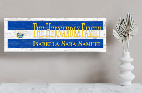 El Salvador Flag Sign - Personalized Family Name - Custom Wood Salvadoran Heritage Gift