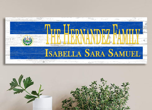 El Salvador Flag Sign - Personalized Family Name - Custom Wood Salvadoran Heritage Gift