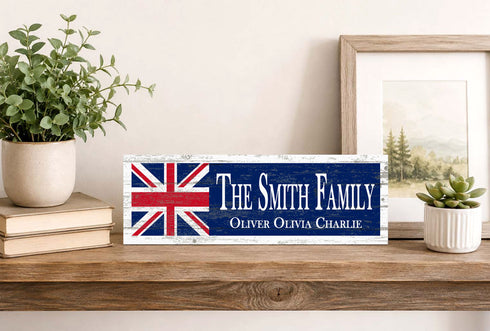 UK Flag Sign - Personalized Family Name - Custom Wood British Heritage Gift