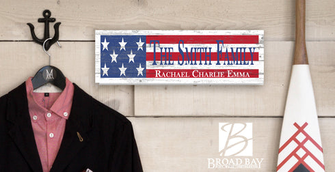 American Flag Sign - Personalized Family Name - Custom Wood Patriotic Gift