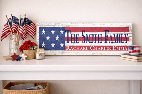 American Flag Wooden Sign with Custom Name or Text