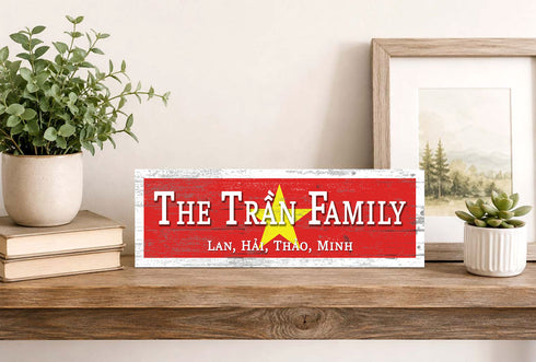 Vietnam Flag Family Name Sign – Custom Vietnamese Heritage Wood Wall Decor