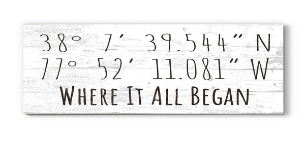 GPS Coordinate Wall Sign - Custom Special Location or Where It All Began - Solid Wood -16.5in x 5.5in