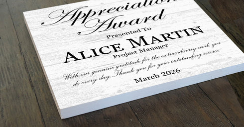 Appreciation Award Plaque – Custom Recognition Gift with Name, Title, Message, & Date