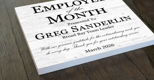 Employee of the Month Award Plaque – Custom Recognition Gift with Name, Title, Message & Date