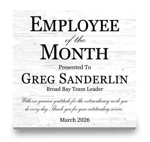 Employee of the Month Award Plaque – Custom Recognition Gift with Name, Title, Message & Date