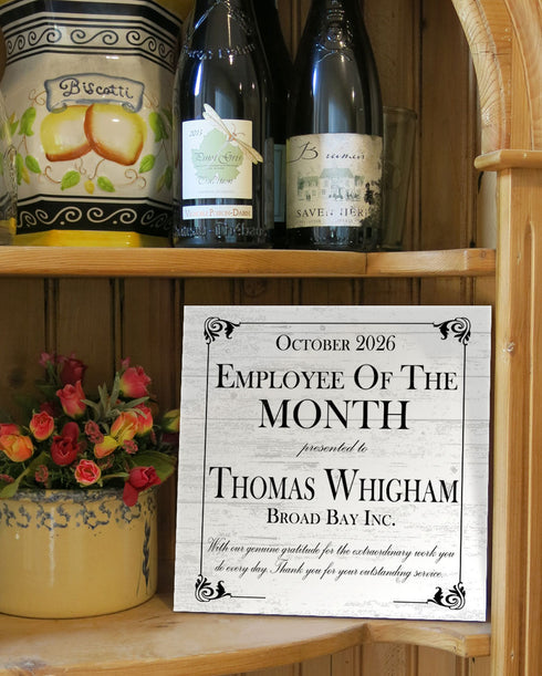 Employee of the Month Award Plaque – Personalized Recognition Gift with Name, Company, Message & Date