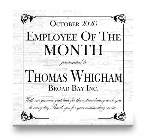 Employee of the Month Award Plaque – Personalized Recognition Gift with Name, Company, Message & Date