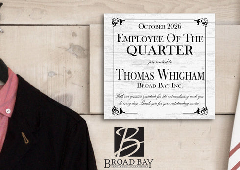 Employee of the Quarter Award Plaque - Personalized Recognition Gift with Name & Company