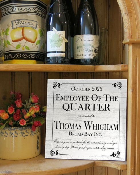 Employee of the Quarter Award Plaque - Personalized Recognition Gift with Name & Company