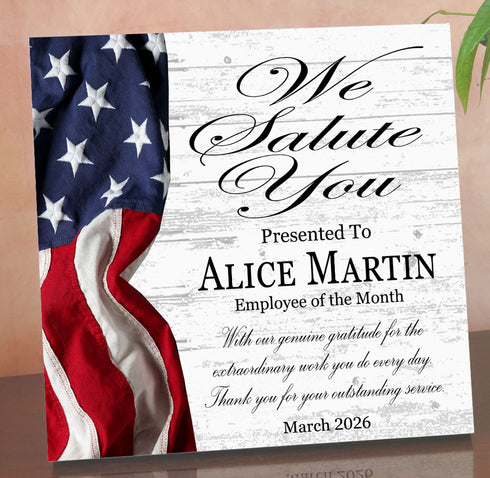 We Salute You Award Plaque - Personalized Recognition Gift for Service or Appreciation