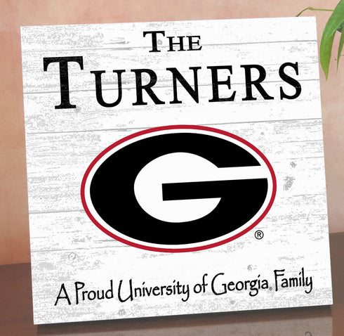 University of Georgia Proud Family Sign – Personalized Bulldogs Family Name Square Wood Plaque – Officially Licensed UGA Decor