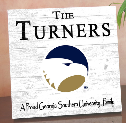 Georgia Southern Eagles Proud Family Sign – Personalized Family Name Square Wood Plaque – Officially Licensed Georgia Southern Decor
