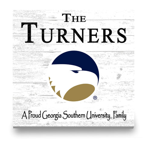 Georgia Southern Eagles Proud Family Sign – Personalized Family Name Square Wood Plaque – Officially Licensed Georgia Southern Decor