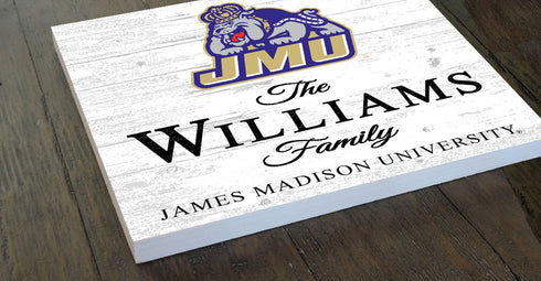 Personalized JMU Family Name Sign – Custom James Madison University Wood Wall Decor – Dukes Gift