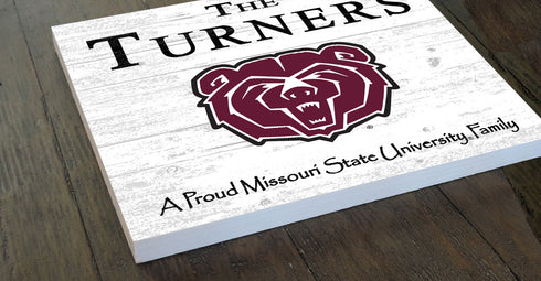 Missouri State University Bears Proud Family Sign - Personalized Family Name Square Wood Plaque - Officially Licensed Missouri State Decor