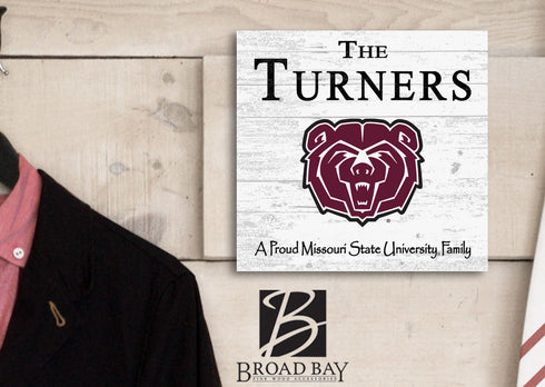 Missouri State University Bears Proud Family Sign - Personalized Family Name Square Wood Plaque - Officially Licensed Missouri State Decor