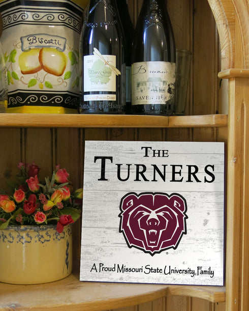 Missouri State University Bears Proud Family Sign - Personalized Family Name Square Wood Plaque - Officially Licensed Missouri State Decor