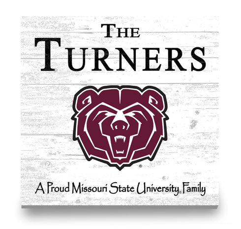 Missouri State University Bears Proud Family Sign - Personalized Family Name Square Wood Plaque - Officially Licensed Missouri State Decor