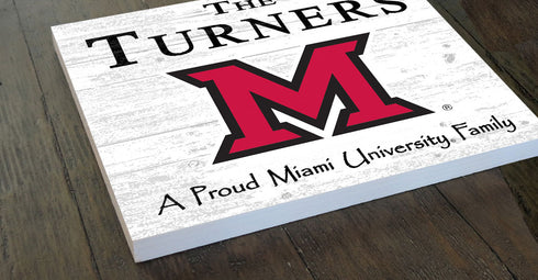 Miami University RedHawks Proud Family Sign - Personalized Family Name Wood Plaque - Officially Licensed Square Decor