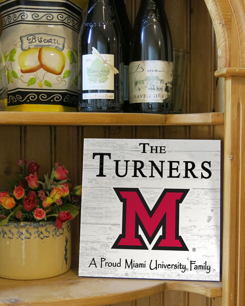 Miami University RedHawks Proud Family Sign - Personalized Family Name Wood Plaque - Officially Licensed Square Decor