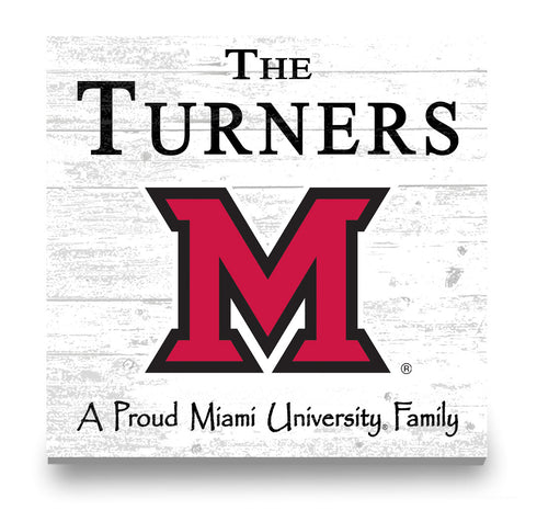 Miami University RedHawks Proud Family Sign - Personalized Family Name Wood Plaque - Officially Licensed Square Decor