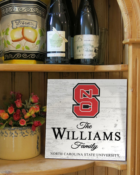 Personalized NC State Wolfpack Family Name Sign – Custom North Carolina State Wood Wall Decor – Wolfpack Gift