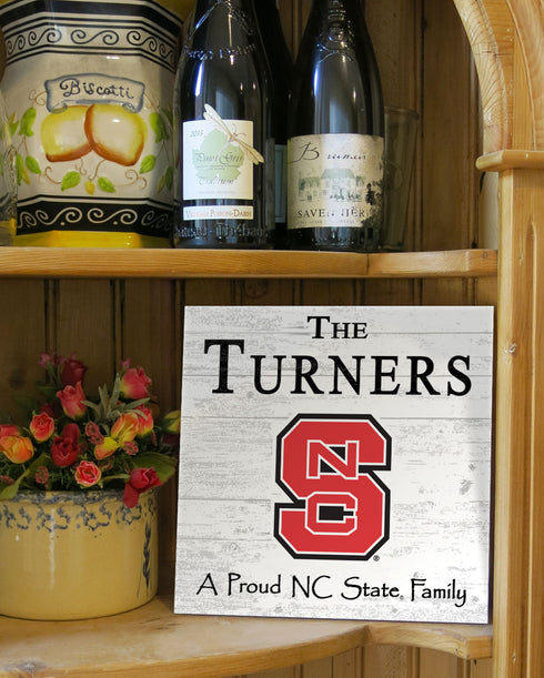 NC State Wolfpack Proud Family Sign - Personalized Family Name Wood Plaque - Officially Licensed Square Decor