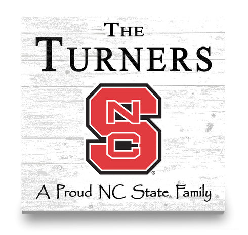 NC State Wolfpack Proud Family Sign - Personalized Family Name Wood Plaque - Officially Licensed Square Decor