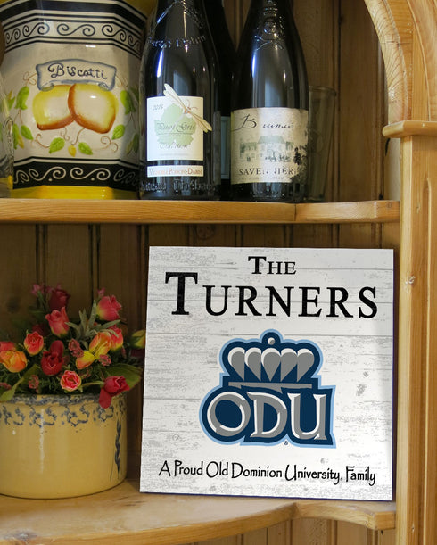 Old Dominion University Monarchs Proud Family Sign - Personalized Family Name Wood Plaque - Officially Licensed Square Decor