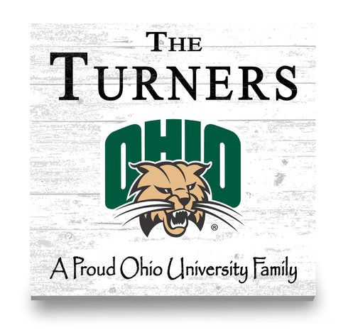 Ohio University Bobcats Proud Family Sign - Personalized Family Name Wood Plaque - Officially Licensed Square Decor