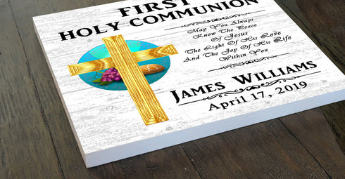Personalized First Holy Communion Plaque – Custom Christian Gift with Name & Date