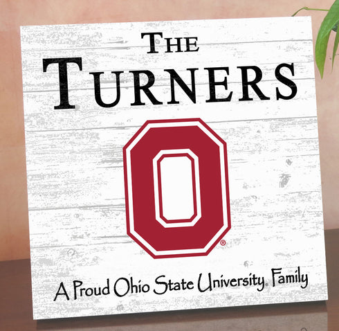 Ohio State Buckeyes Proud Family Sign - Personalized Family Name Wood Plaque - Officially Licensed Square Decor