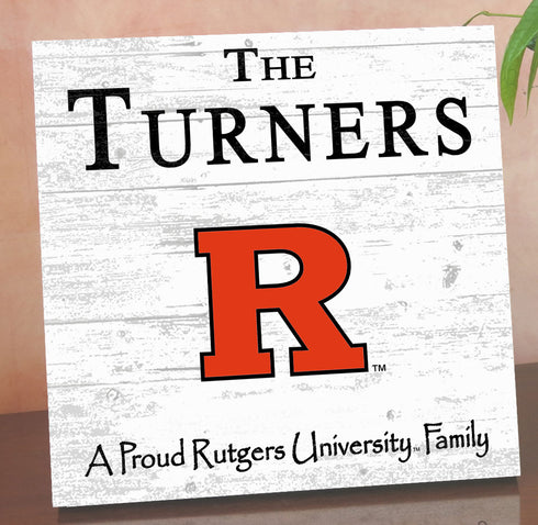 Rutgers Scarlet Knights Proud Family Sign - Personalized Family Name Wood Plaque - Officially Licensed Square Decor