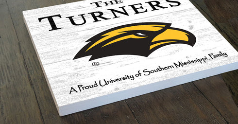 Southern Miss Golden Eagles Proud Family Sign - Personalized Family Name Wood Plaque - Officially Licensed Square Decor