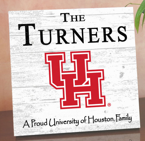 Houston Cougars Proud Family Sign - Personalized Family Name Wood Plaque - Officially Licensed Square Decor
