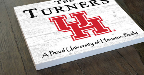 Houston Cougars Proud Family Sign - Personalized Family Name Wood Plaque - Officially Licensed Square Decor